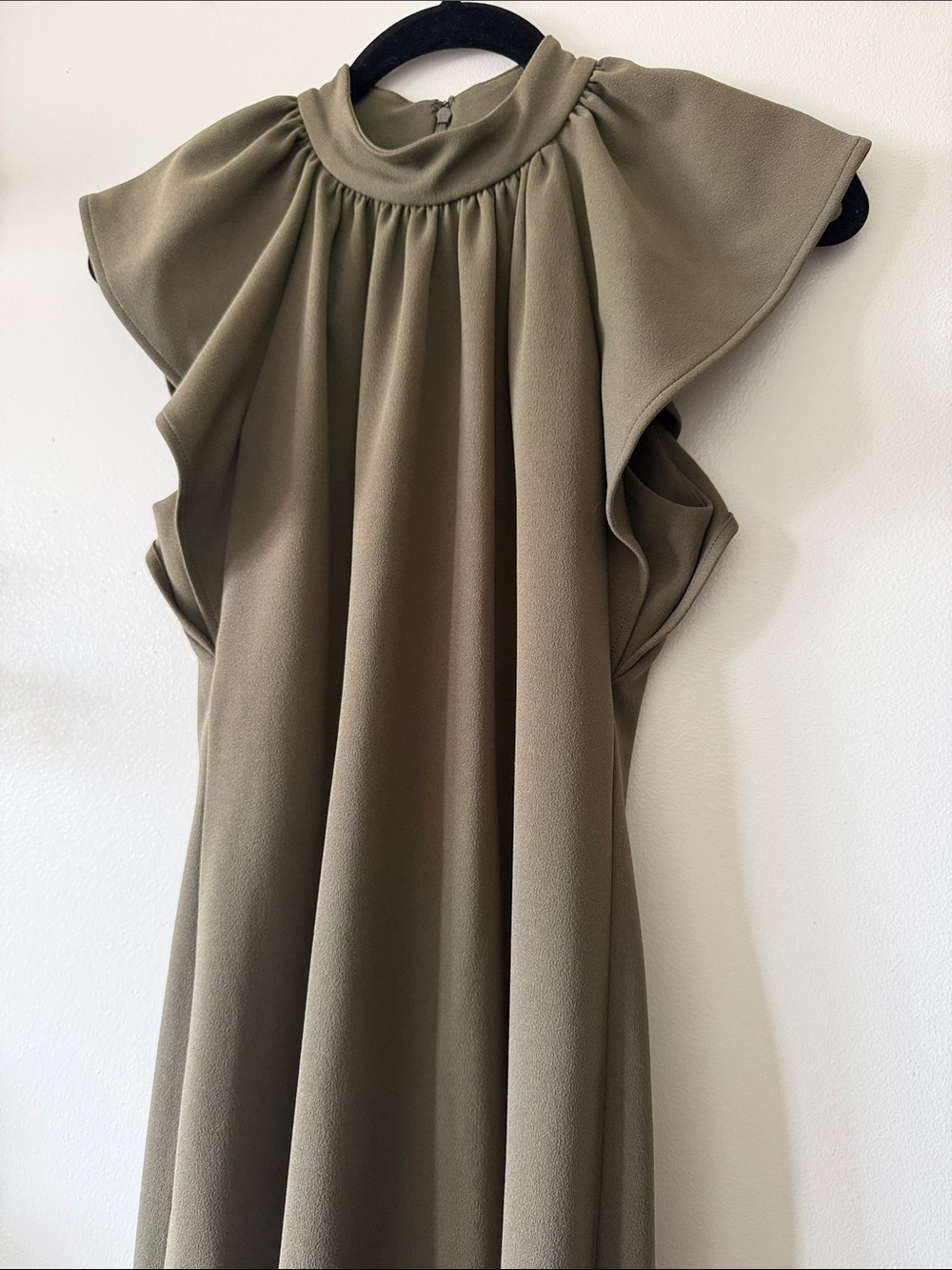 Calvin Klein|Chic Elegant Sleeveless Olive High-Neck Flutter Dress|Size 4|EUC - Picture 5 of 11